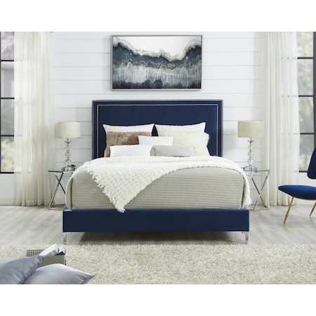 Posh Living Tristan Velvet Nailhead Trim Platform Bed King Size - Navy BD34-02NYK-UE